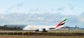 An Emirates Airline A380 Airbus taxis after landing at London Gatwick Airport Royalty Free Stock Photo